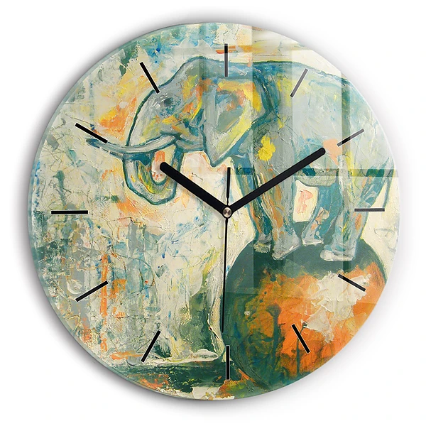 Wanduhr glas rund Bemalte Elefantenhaltung