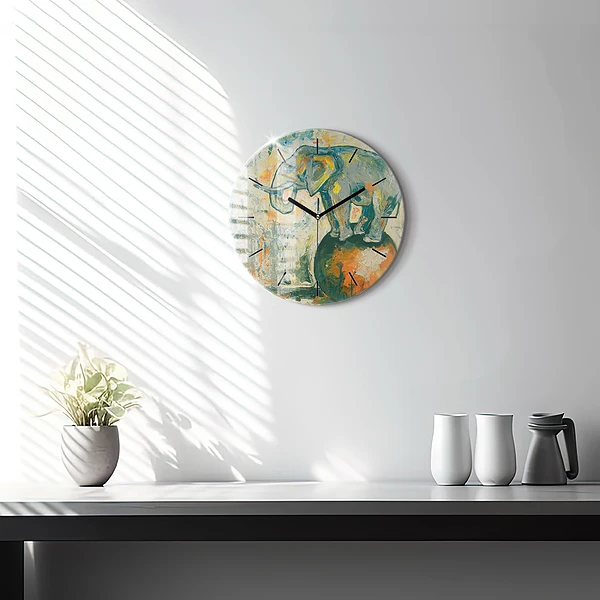 Wanduhr glas rund Bemalte Elefantenhaltung