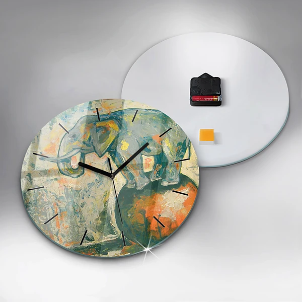 Wanduhr glas rund Bemalte Elefantenhaltung