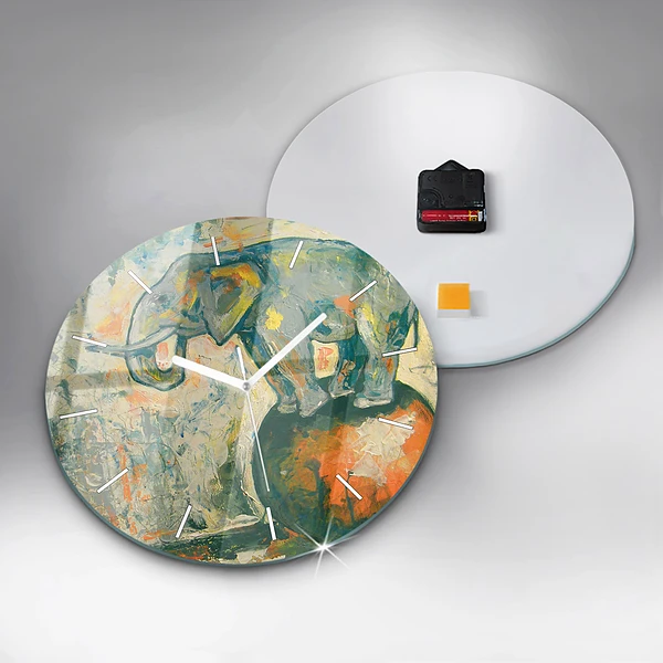 Wanduhr glas rund Bemalte Elefantenhaltung