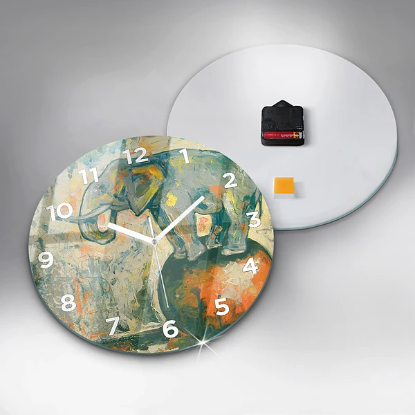 Wanduhr glas rund Bemalte Elefantenhaltung