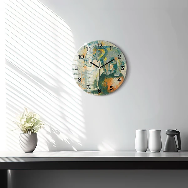 Wanduhr glas rund Bemalte Elefantenhaltung