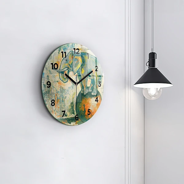Wanduhr glas rund Bemalte Elefantenhaltung