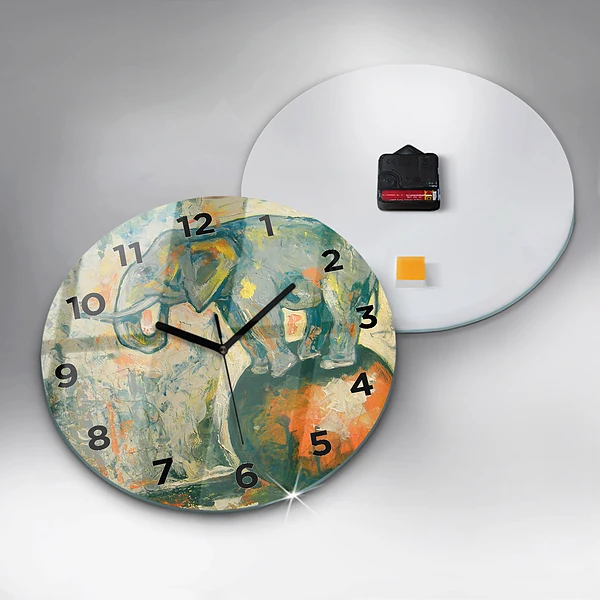 Wanduhr glas rund Bemalte Elefantenhaltung
