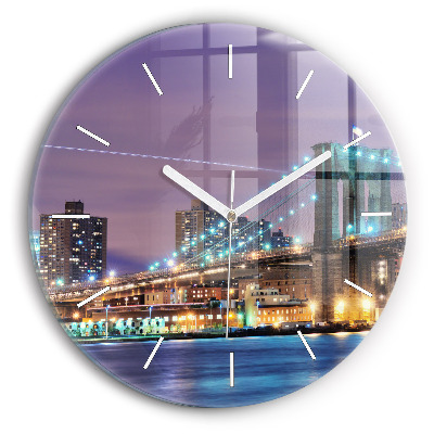 Wanduhr glas rund Brooklyn Bridge und East River