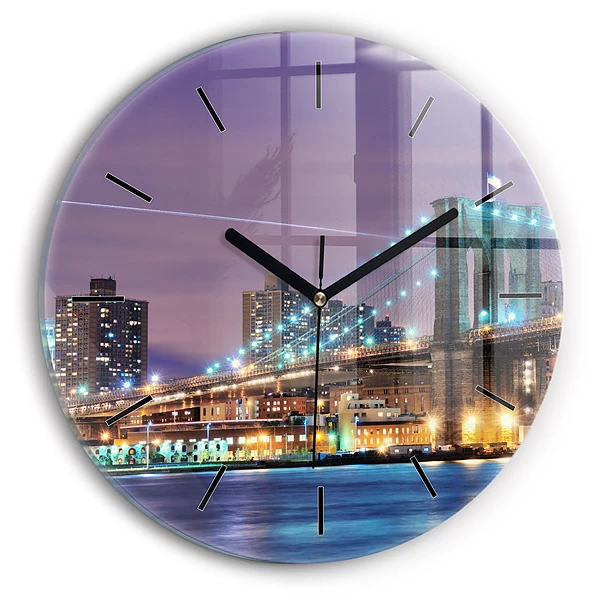 Wanduhr glas rund Brooklyn Bridge und East River