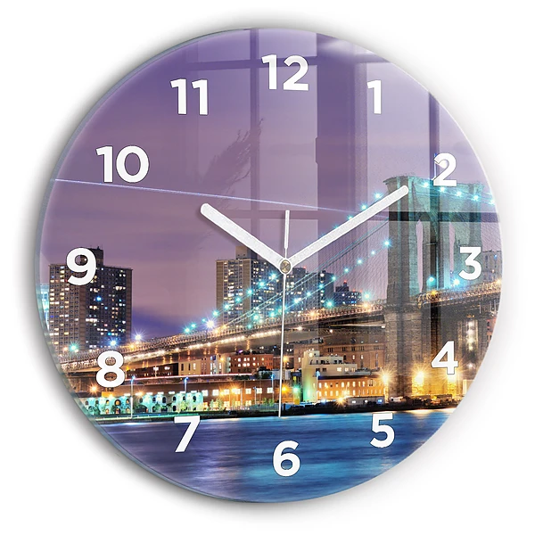 Wanduhr glas rund Brooklyn Bridge und East River
