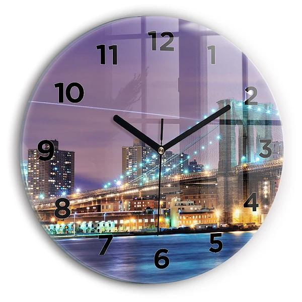 Wanduhr glas rund Brooklyn Bridge und East River
