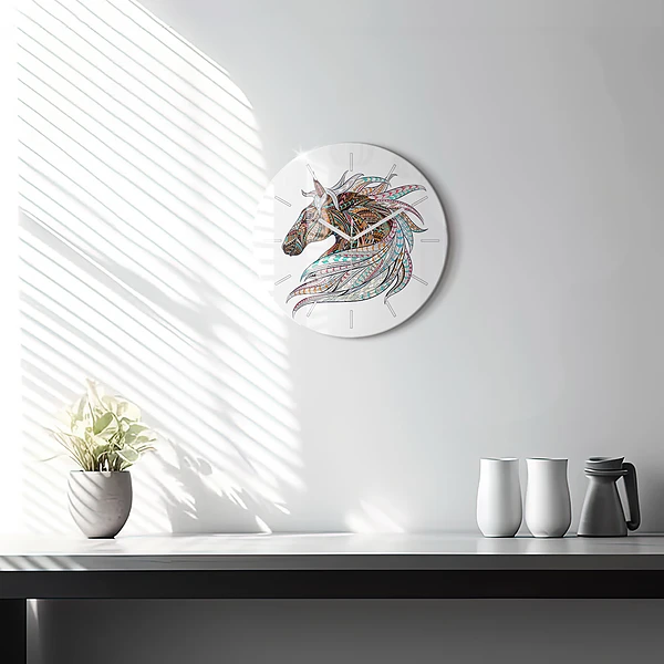 Wanduhr rund Illustration eines Pferdes