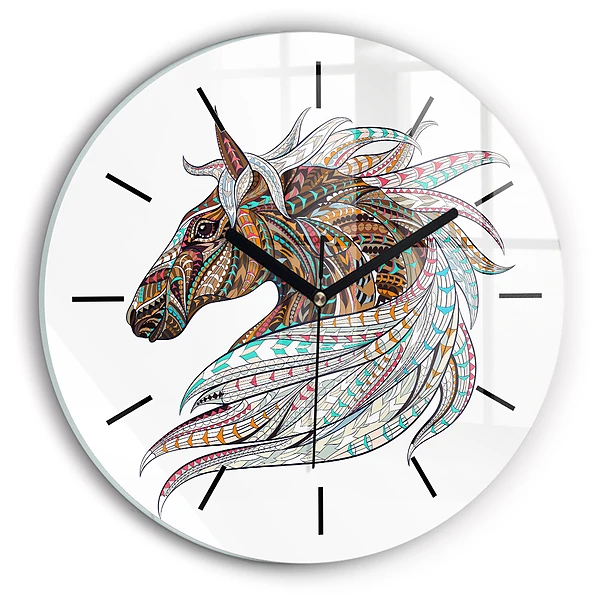 Wanduhr rund Illustration eines Pferdes