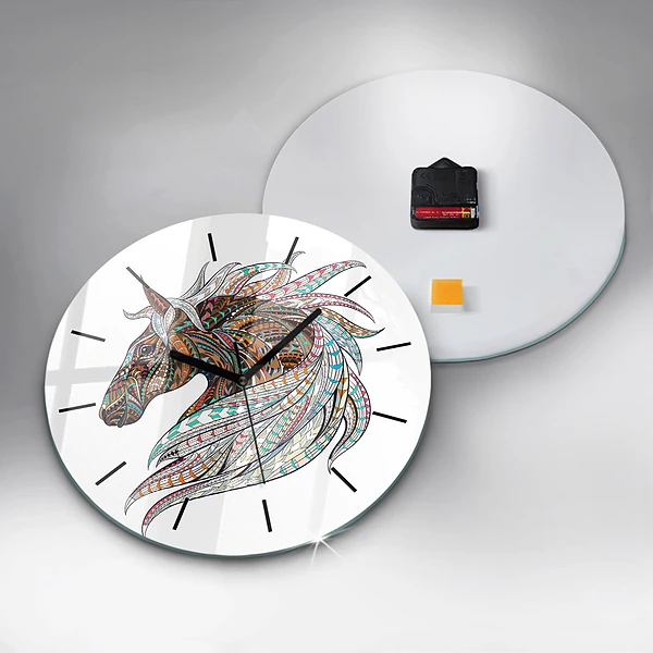 Wanduhr rund Illustration eines Pferdes