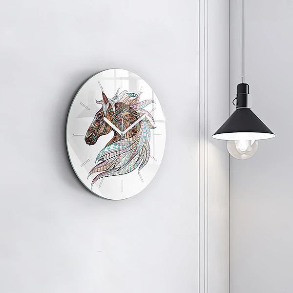 Wanduhr rund Illustration eines Pferdes