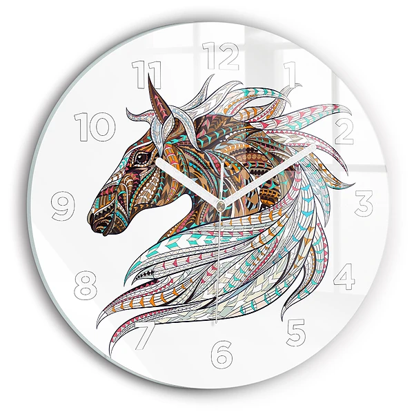 Wanduhr rund Illustration eines Pferdes