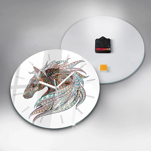 Wanduhr rund Illustration eines Pferdes