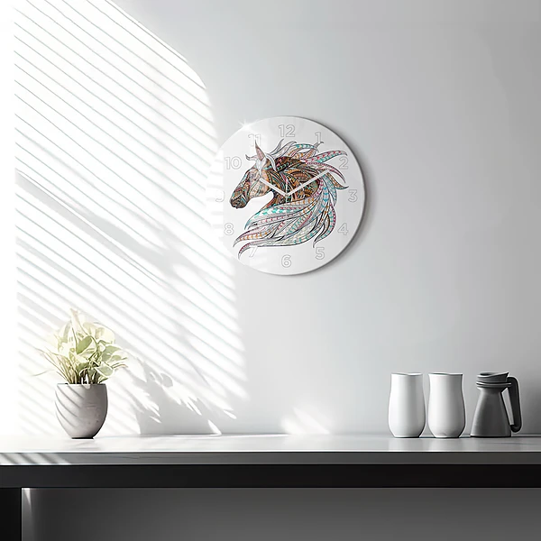 Wanduhr rund Illustration eines Pferdes