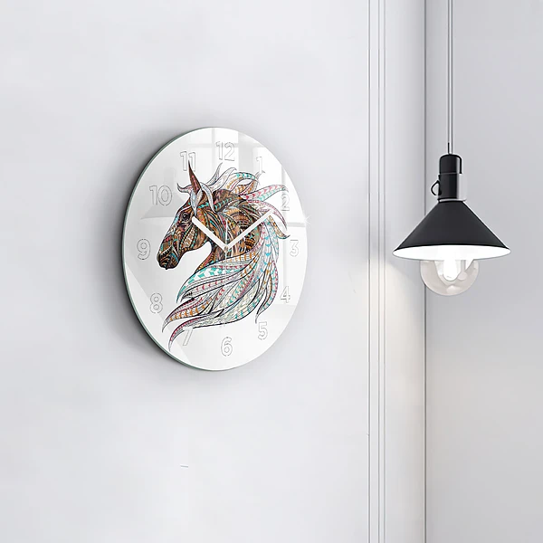 Wanduhr rund Illustration eines Pferdes