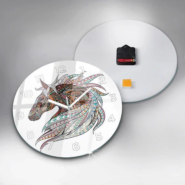 Wanduhr rund Illustration eines Pferdes