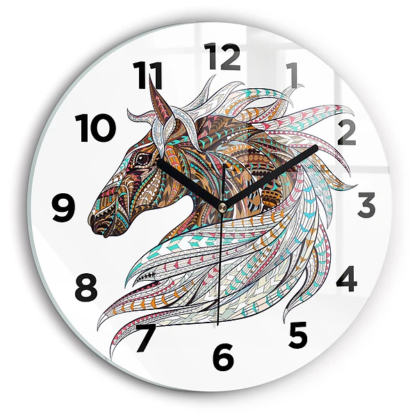 Wanduhr rund Illustration eines Pferdes