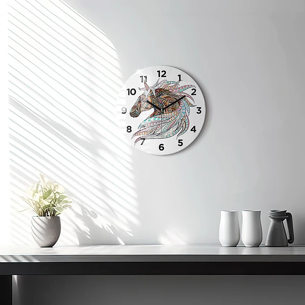Wanduhr rund Illustration eines Pferdes