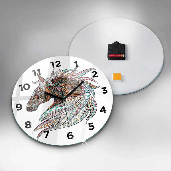 Wanduhr rund Illustration eines Pferdes