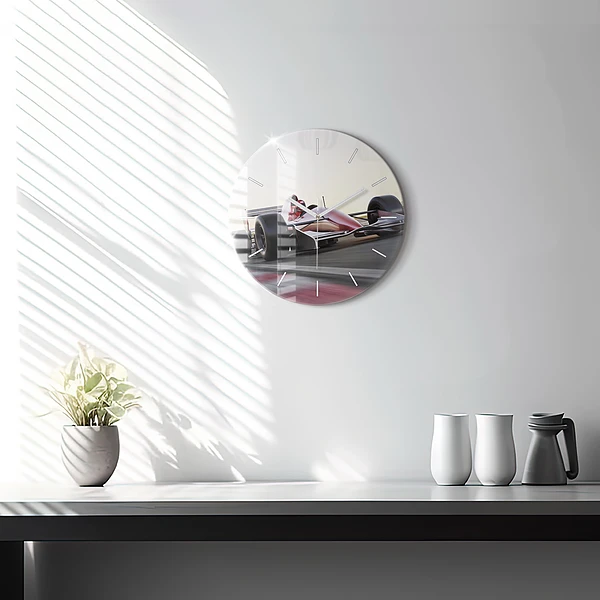 Wanduhr glas rund Sportlicher Rennwagen