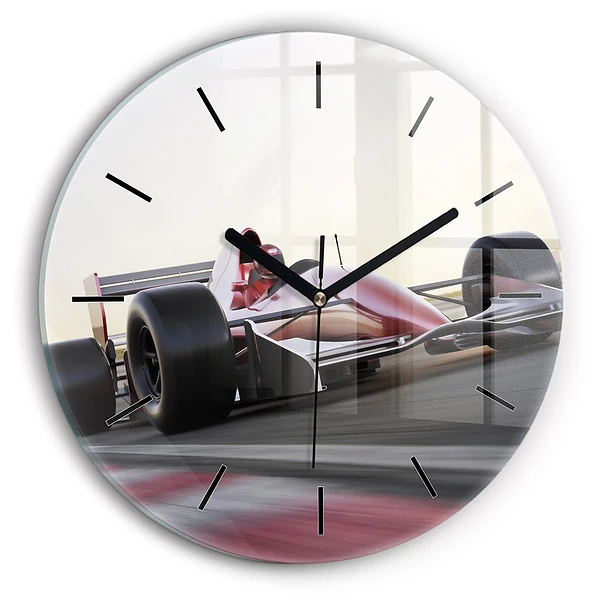 Wanduhr glas rund Sportlicher Rennwagen