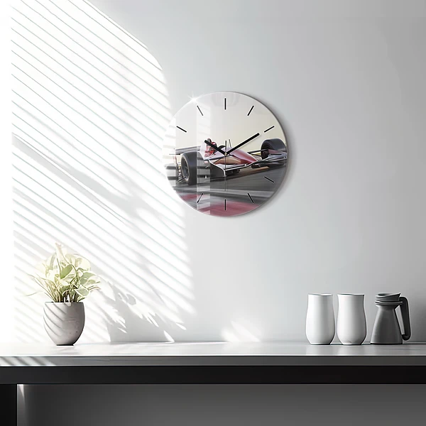 Wanduhr glas rund Sportlicher Rennwagen