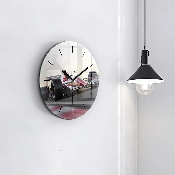 Wanduhr glas rund Sportlicher Rennwagen