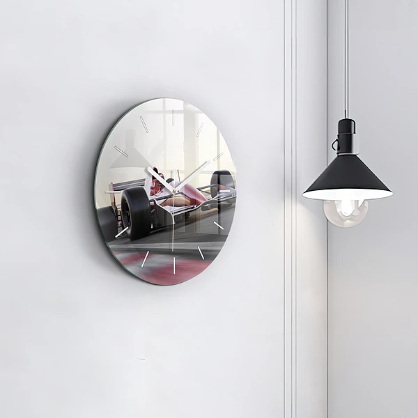 Wanduhr glas rund Sportlicher Rennwagen