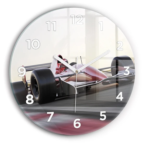 Wanduhr glas rund Sportlicher Rennwagen