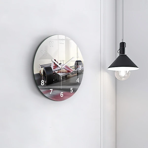 Wanduhr glas rund Sportlicher Rennwagen