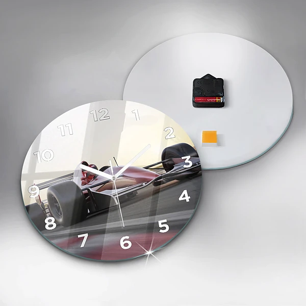 Wanduhr glas rund Sportlicher Rennwagen