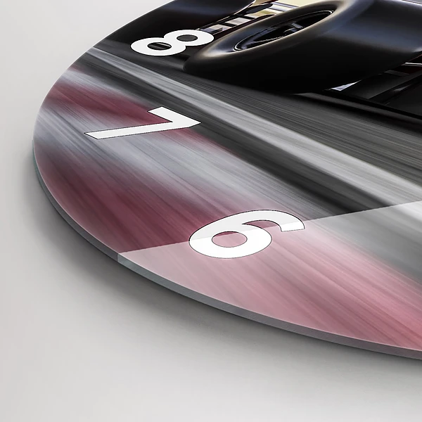 Wanduhr glas rund Sportlicher Rennwagen