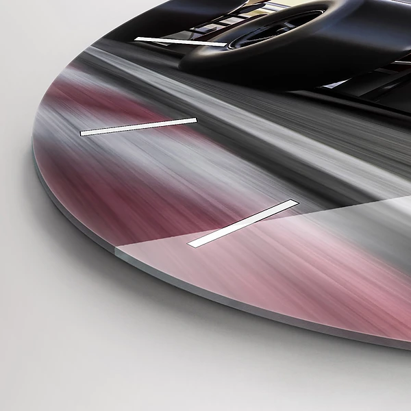 Wanduhr glas rund Sportlicher Rennwagen