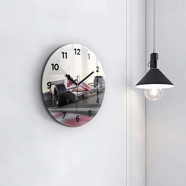 Wanduhr glas rund Sportlicher Rennwagen