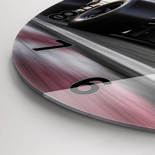 Wanduhr glas rund Sportlicher Rennwagen