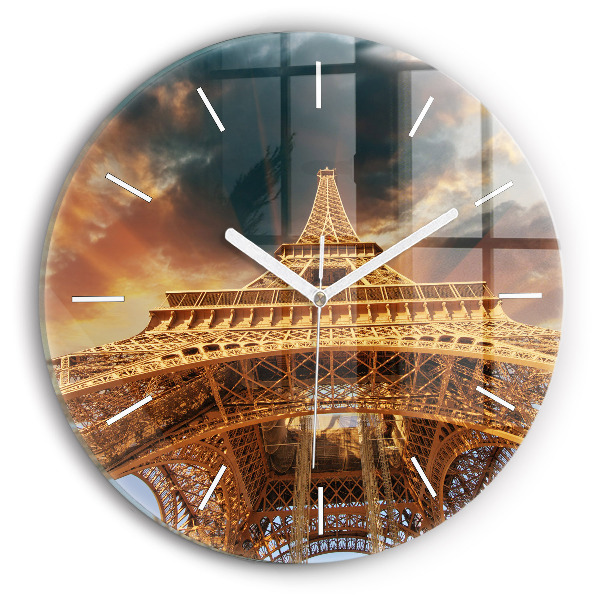 Wanduhr glas rund Eiffelturm im Sonnenschein