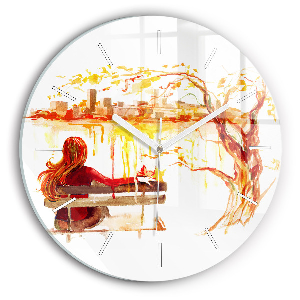 Wanduhr glas rund Herbst-Landschaft