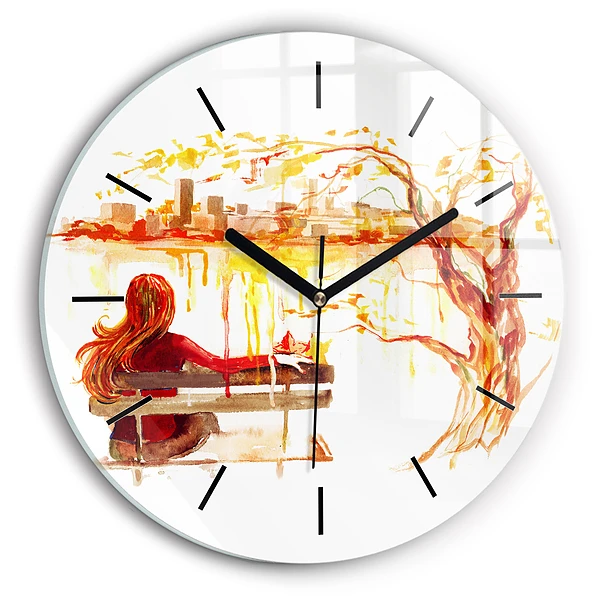 Wanduhr glas rund Herbst-Landschaft