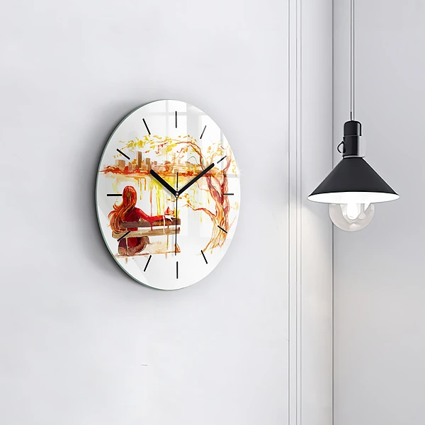 Wanduhr glas rund Herbst-Landschaft