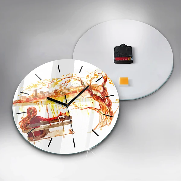 Wanduhr glas rund Herbst-Landschaft
