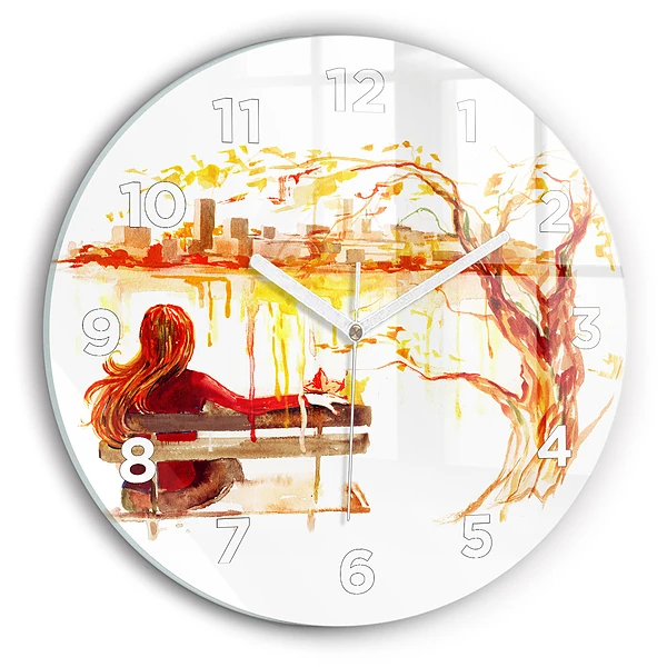 Wanduhr glas rund Herbst-Landschaft
