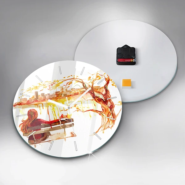 Wanduhr glas rund Herbst-Landschaft