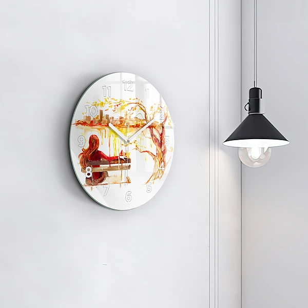 Wanduhr glas rund Herbst-Landschaft