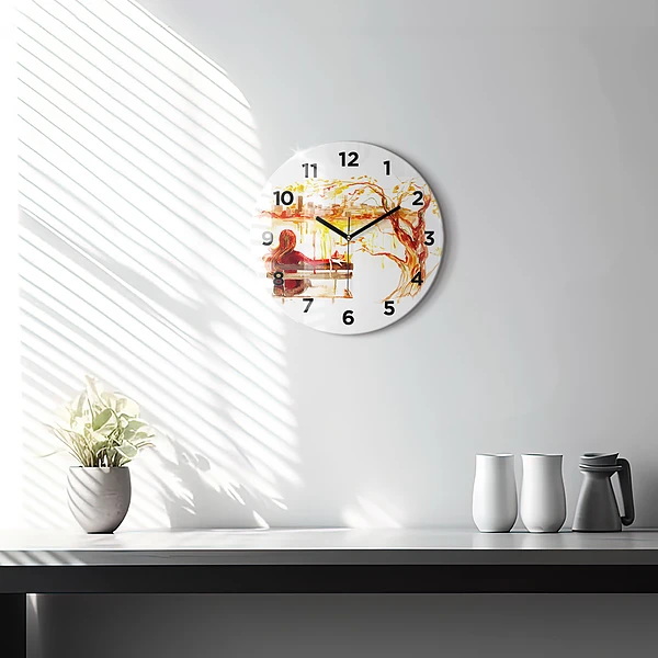 Wanduhr glas rund Herbst-Landschaft