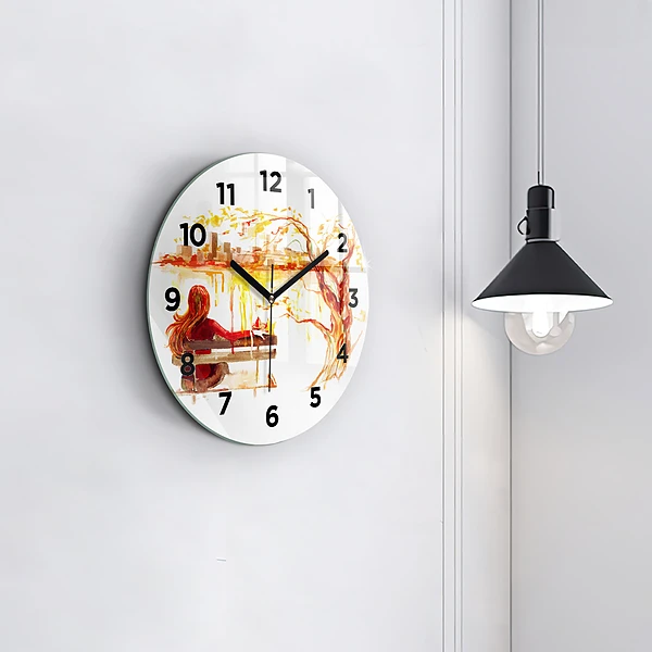 Wanduhr glas rund Herbst-Landschaft