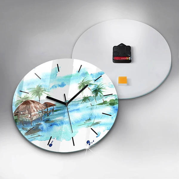 Wanduhr rund mit motiv Gemälde Wüsteninsel