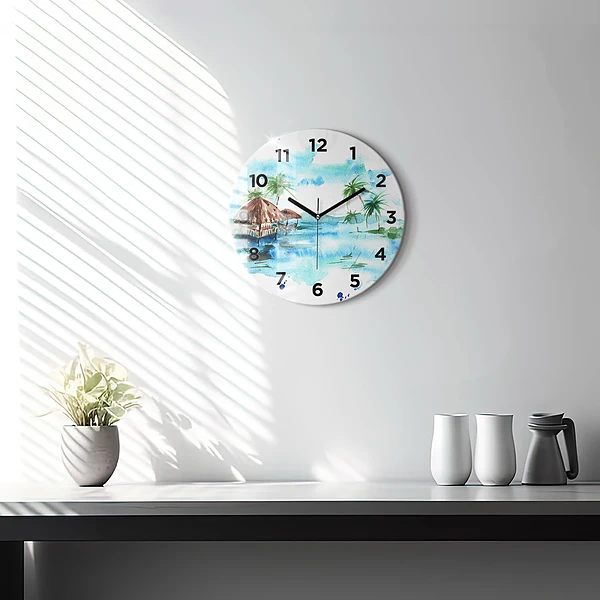 Wanduhr rund mit motiv Gemälde Wüsteninsel