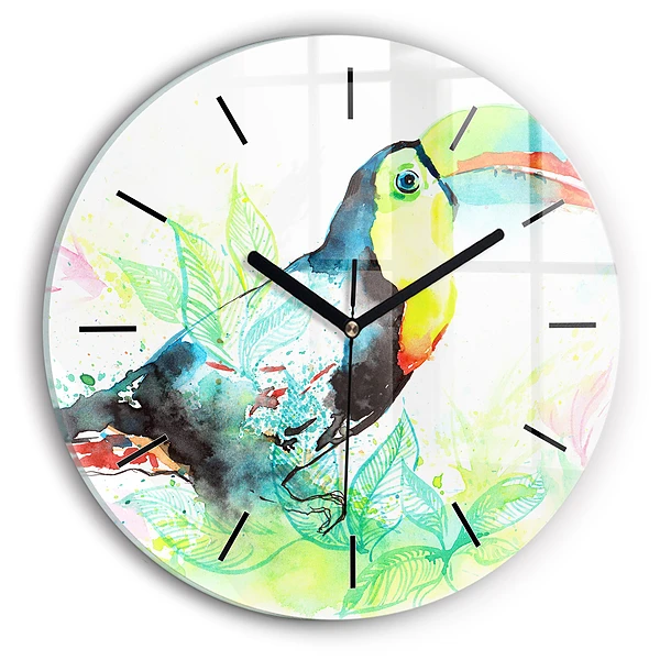 Wanduhr rund mit motiv Tukan im Gras