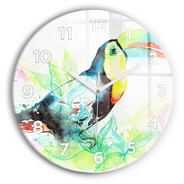 Wanduhr rund mit motiv Tukan im Gras